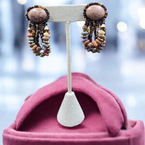 Bohemian Beaded Dangle Earrings Stone Beads 1.75 Inch Rustic Earthy Festival